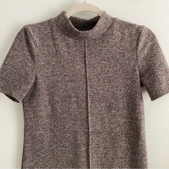 ZARA Wool Blend Heathered Brown Short Sleeve Mockneck Sweater Dress Size S - Picture 7 of 9
